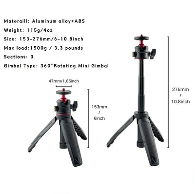 Micro SLR Camera Extend Gopro Vlog Tripod Mini 360 Rotating Portable Tripod for Gopro Hero 12 Mobile phone DJI Action insta360X3