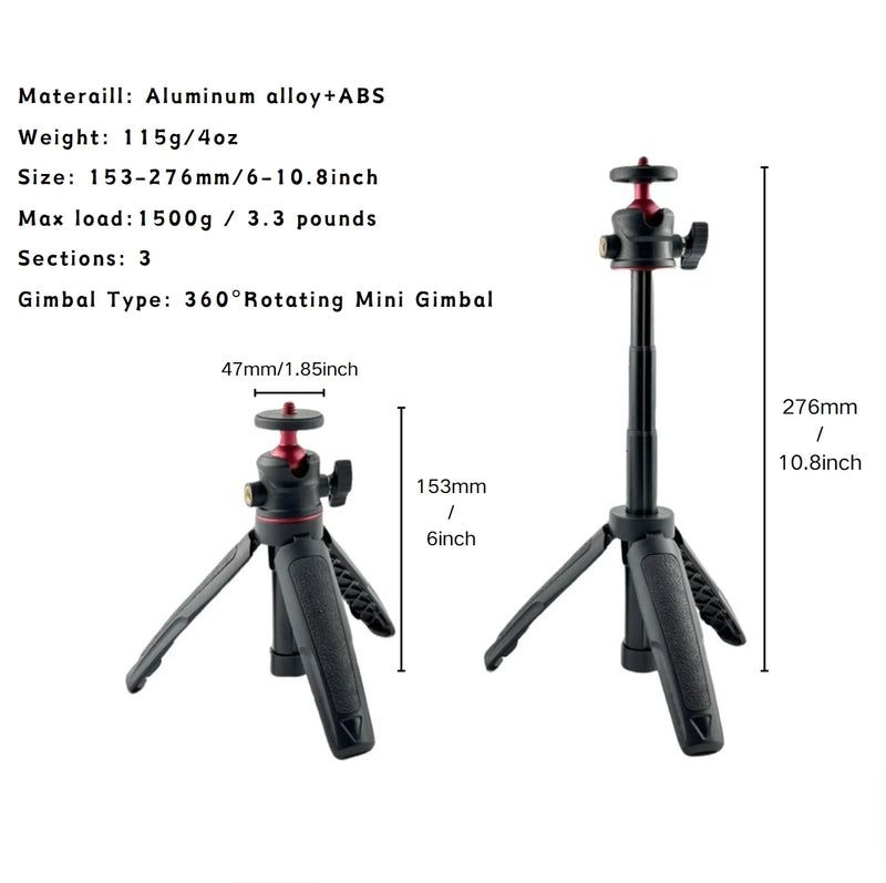 Micro SLR Camera Extend Gopro Vlog Tripod Mini 360 Rotating Portable Tripod for Gopro Hero 12 Mobile phone DJI Action insta360X3