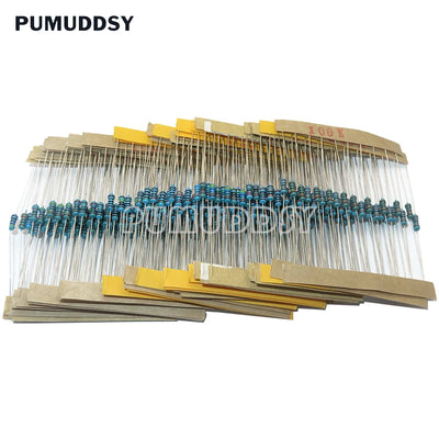 600pcs/set 30 Kinds 1/4W Resistance 1% Metal Film Resistor Pack Assorted Kit 1K 10K 100K 220ohm 1M Resistors 300pcs/set