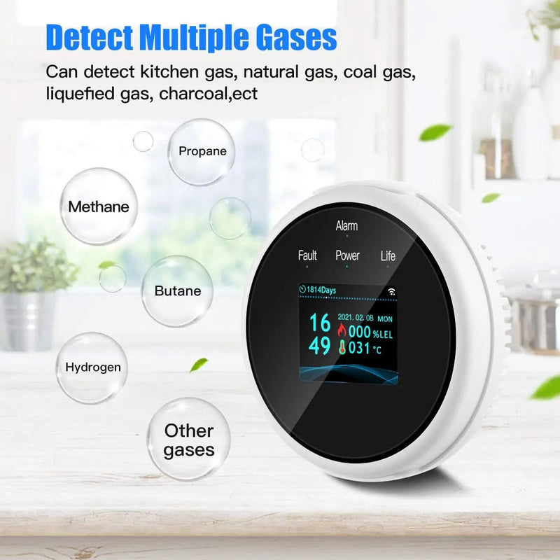 Hot Smart Life Tuya Wifi Gas Leak Sensor Led Display Screen Combustible Smart Home Smart LPG Gas Alarm Temperature Detector