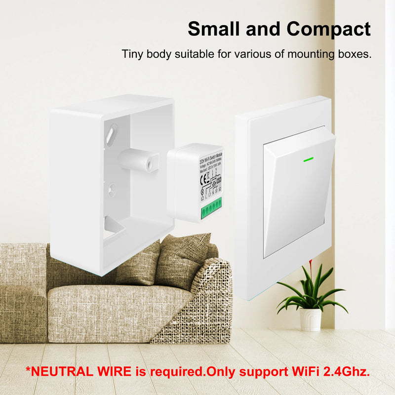 Tuya Wifi Smart Switch Module Supports 2 Way Control, App Remote Control DIY Light Breaker 100-240V Work with Alexa Google Home