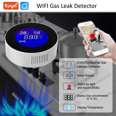 Tuya WiFi Natural Gas Leak Detector Detection Alarm Gas Detector  LCD Temperature Sensor  For Smart Life