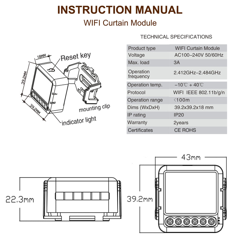 GIRIER Tuya Smart Wifi Curtain Module Blind Switch for Roller Shutter Electric Motor 1/2 Gang Compatible with Alexa Google Home