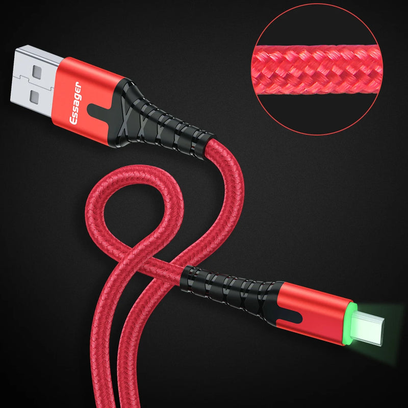 Essager Micro USB Cable 2.4A Fast Charger 3M Microusb Cable for Huawei Xiaomi LED Wire Android Phone Charging Data Cables Mobile