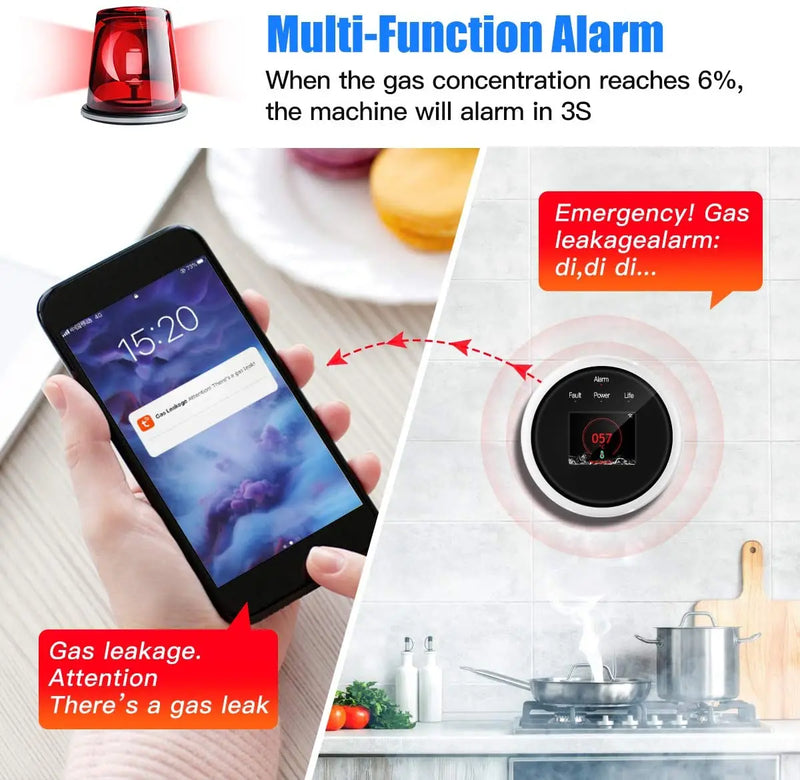 Hot Smart Life Tuya Wifi Gas Leak Sensor Led Display Screen Combustible Smart Home Smart LPG Gas Alarm Temperature Detector