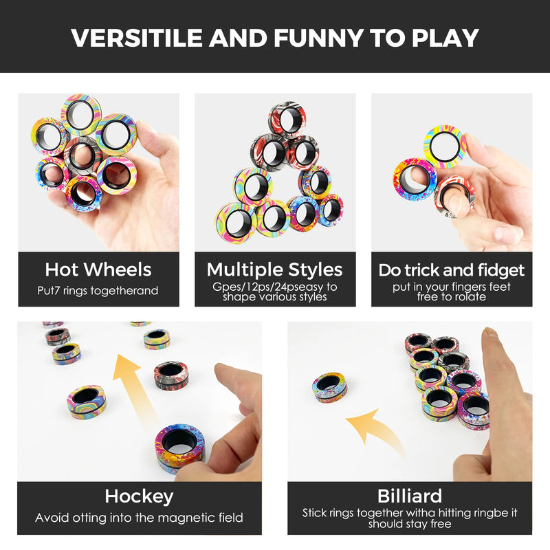 Random 3Pcs Fidget Spinner Magnetic Ring Toys Set Fingers Magnet Rings ADHD Stress Relief Magical Toys for Adult Kids Anxiety