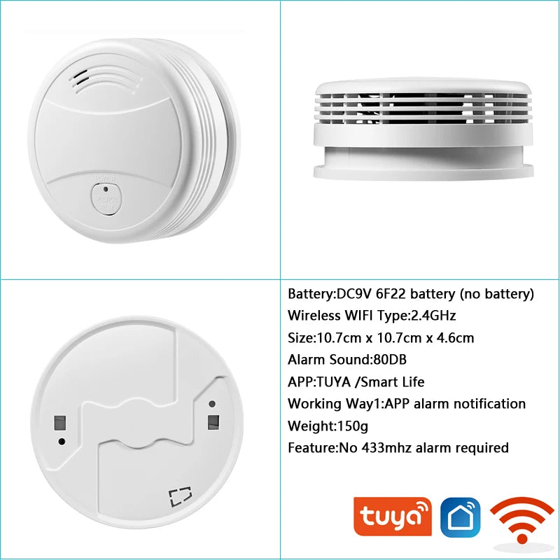 Independent Smoke Detector Sensor Fire Alarm Home Security System Firefighters Tuya WiFi Smoke Alarm Fire Protection