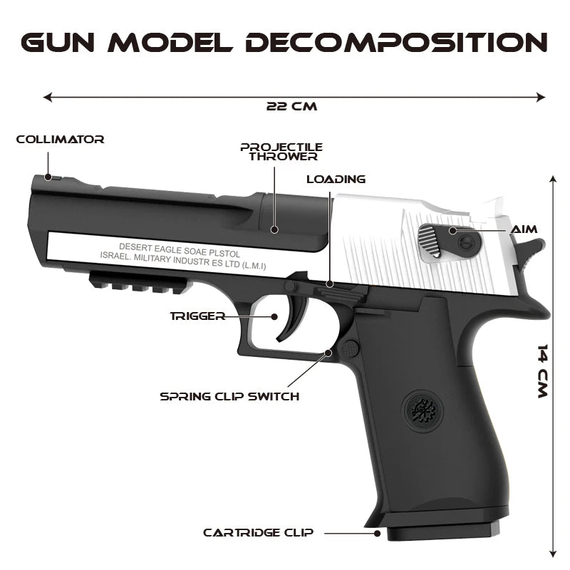 Black Automatic Shell Ejection Desert Eagle Toy Gun, Air Gun, Soft Bullet Continuous Firing Children&