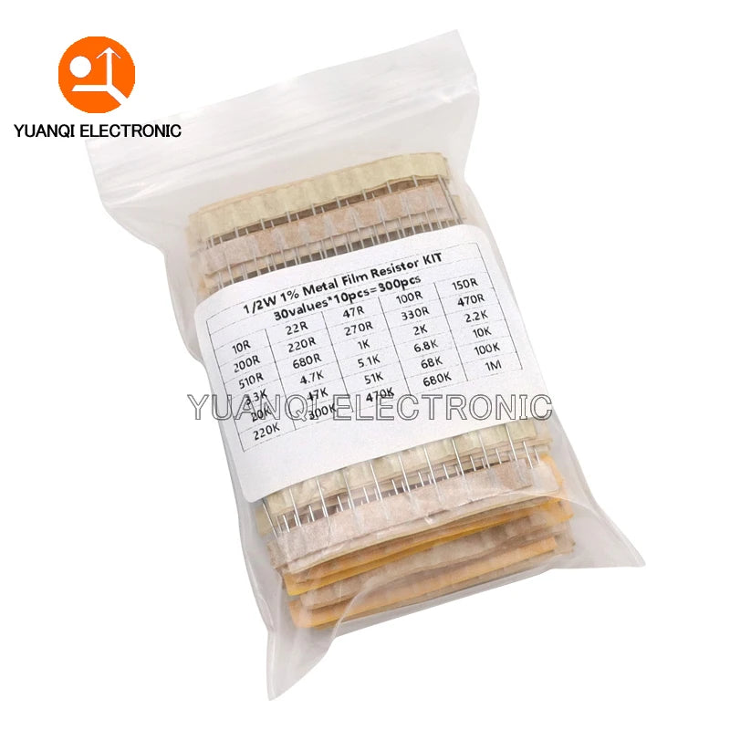 300PCS 10R - 1M Ohm 1/4W 1/2W 1W Resistance Set 1% Metal Film Resistor Assortment Kit 30Kinds*10pcs=300PCS