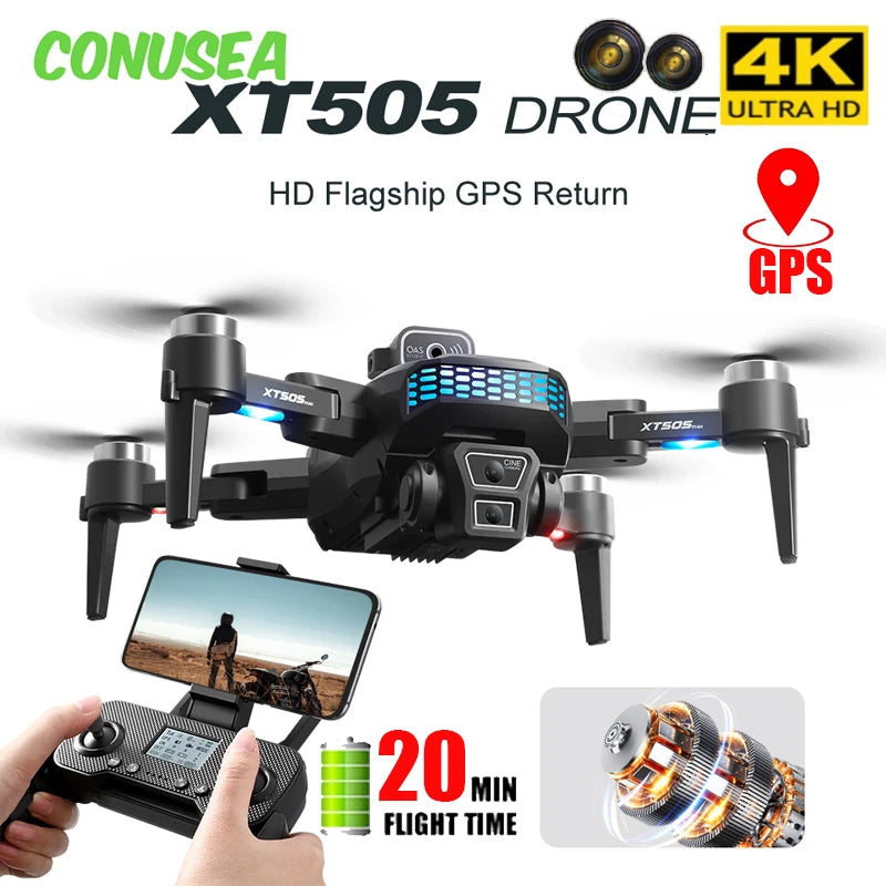 XT505 GPS Dron 4K Camera Drone Brushless Motor Quadcopter Racing Drones 1.2Km 20Mins Follow Optical Flow Positioning Helicopter