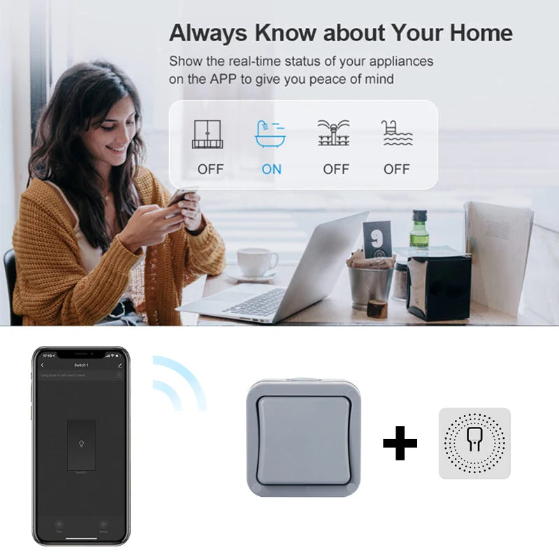 Avoir Tuya Push Button Switch IP66 Waterproof Box Wifi Smart Home Control Wall Light Switches 2 Way Work With Alexa Google Home