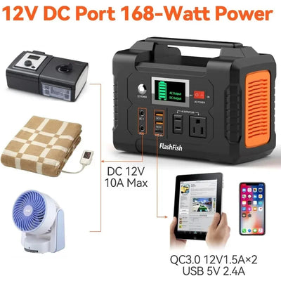 200W Portable Power Station, FlashFish 40800mAh Solar Generator With 110V AC Outlet/2 DC Ports/3 USB Ports, Backup Battery Pack