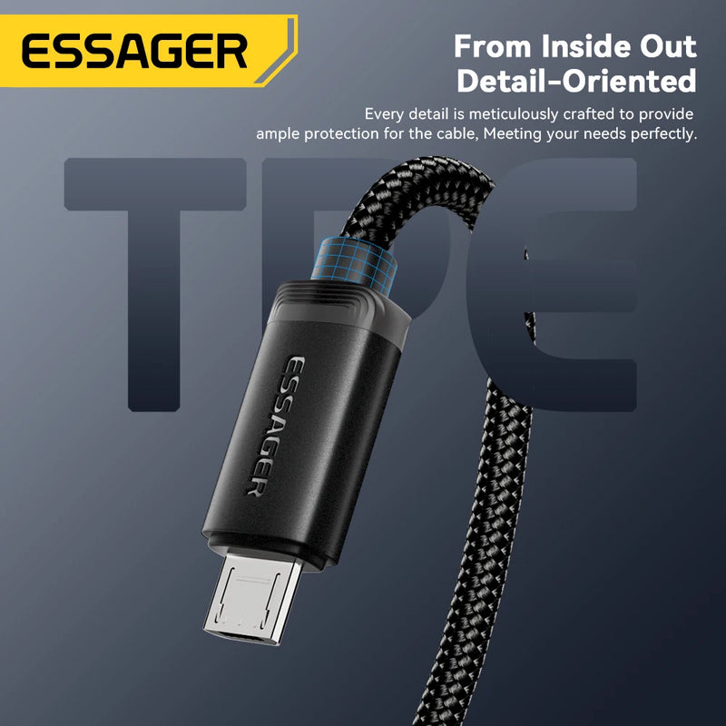 Essager Micro USB Cable Fast Charging Data Cable For Xiaomi Realme Huawei OPPO Samsung Mobile Phone Charger Cord  USB Micro Wire