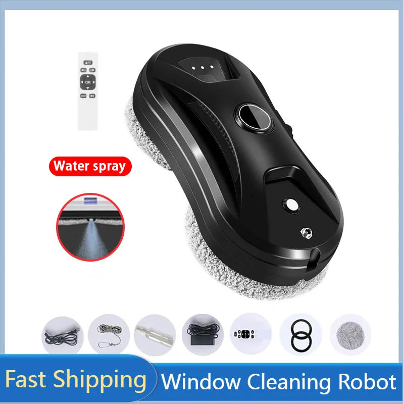 Automatic Window Cleaning Robot with Water Spray Washer, Electric Glass Mirror Tile, Anti-falling Vacuum Cleaner, Remote Control