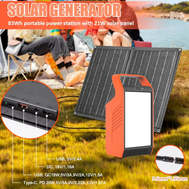 Portable Solar Power Station, Peak Generator, Solar Panels, Mobile Power Charger, AC Power Socket, 120W, 21W