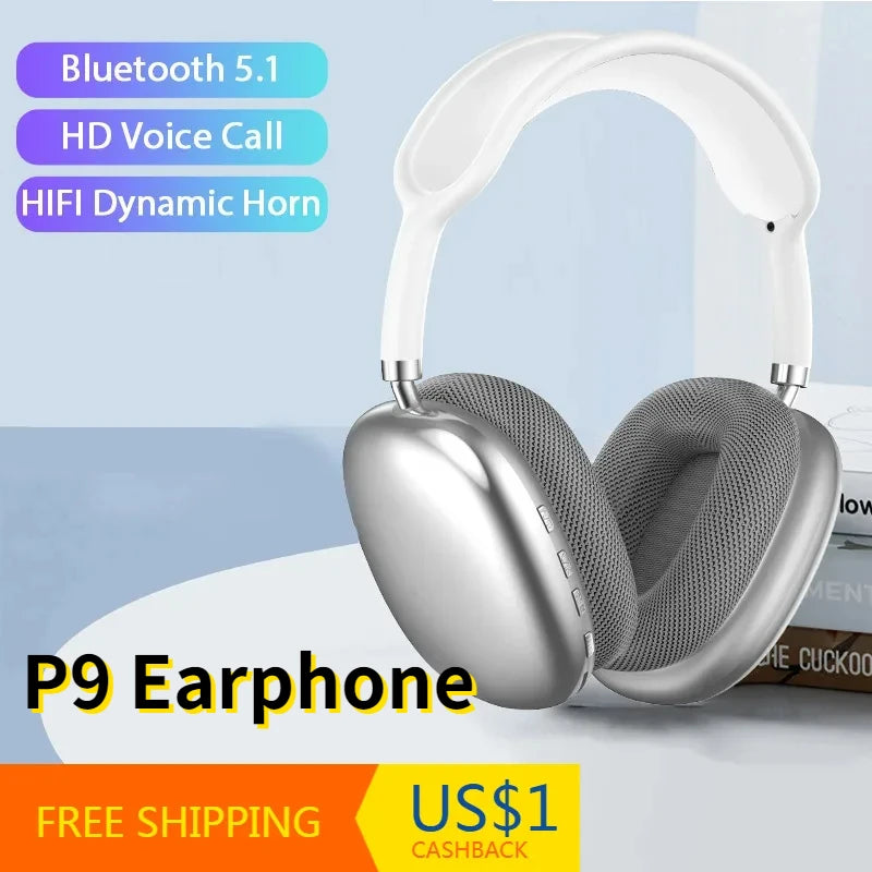 New P9 Wireless Bluetooth Headphones Noise Cancelling with Microphone Pods Over Ear Sports Gaming Headset for Apple IPhone