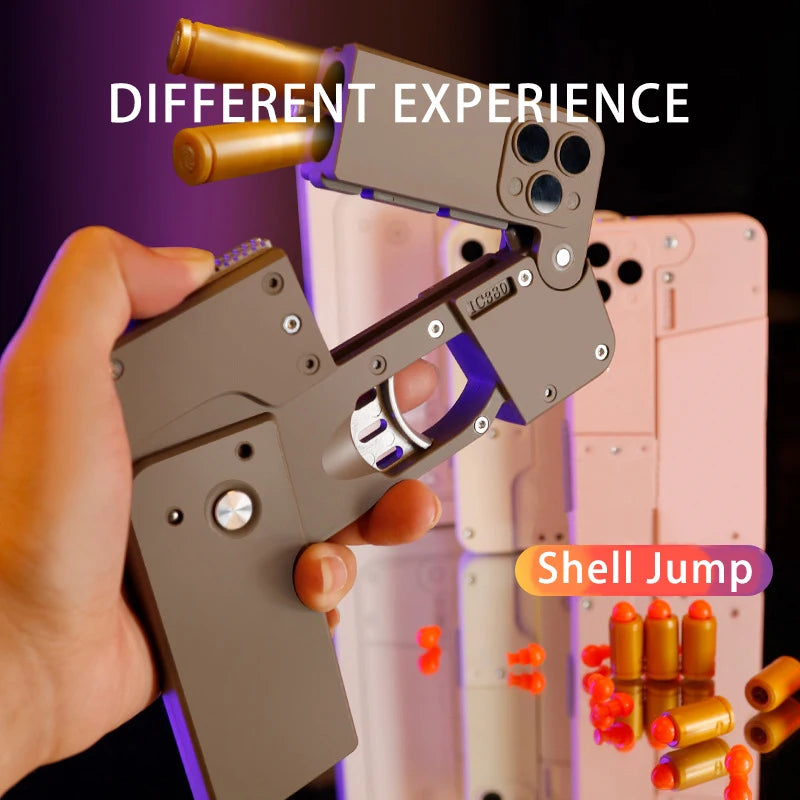 Outdoor Adult Interactive Kid Gift Folding Pistol Bullet Automatic Pop Up Creative Soft Bullet Toy Mobile Phone Appearance Gun