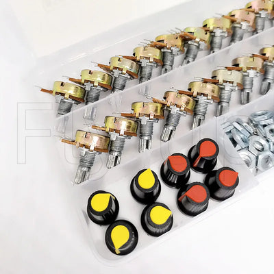 20sets /Box WH148 15MM Single Potentiometer Kit  B5K/10K/20K/50K/100K With Knobs Set Shaft Nuts