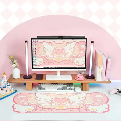 Pink SAKURA HEART Mouse Pad Non Slip Dark Star Wings Mouse Mats XXL Extra Large Kawaii Gaming Desk Mat Laptop Desk Accessories