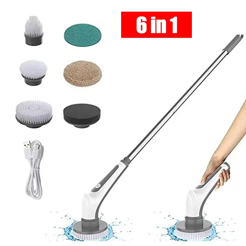 Kitchen Bathroom Sink Cleaning Gadget Electric Spin Cleaner 6-in-1 Wireless Electric Cleaning Brush for Window Wall Floor