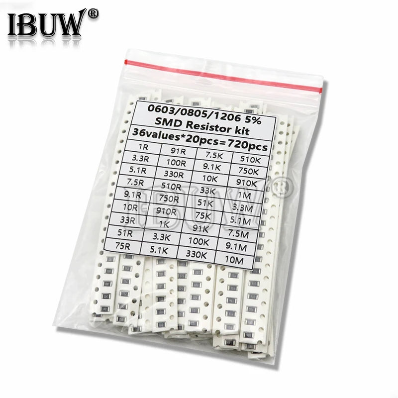 200PCS 660PCS 720PCS 4000PCS 0402 0603 0805 1206 1210 2512 SMD Resistor Kit igmopnrq Assorted Kit 10K 100K 1K 1R 100R 220R 1% 5%