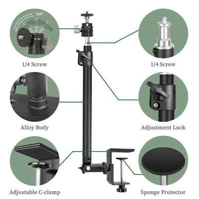 SH Adjustable Table Frosted Light Stand,Desk Mount Stand With Standard 1/4 Screw,Ball Head Use For Ring Light,Video,Projector