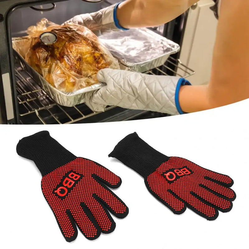 2Pcs 800 Degress Heat Resistant Fire Gloves Flame Retardant Antiskid Fireproof Grill Microwave Oven BBQ Baking Hand Protection