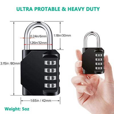 Combination Lock Resettable 4 Digit Padlock with Combination Waterproof and Heavy Duty Combination Padlock Outdoor for School