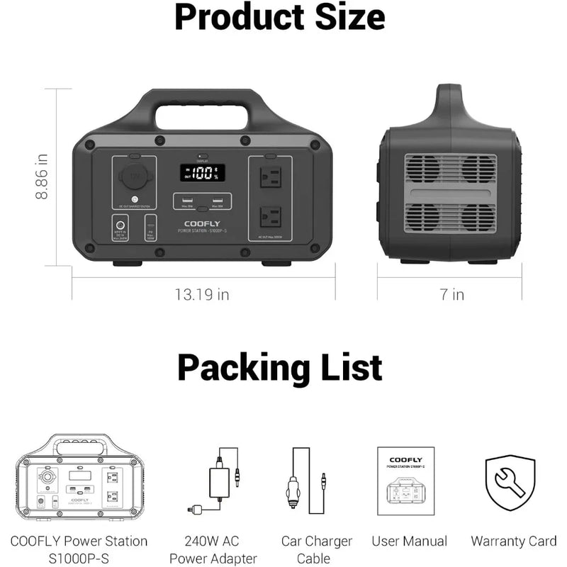 Portable Power Station, 1021Wh Solar Generator with 2x110V AC Power Sockets, PD 100W Fast Charging Generator