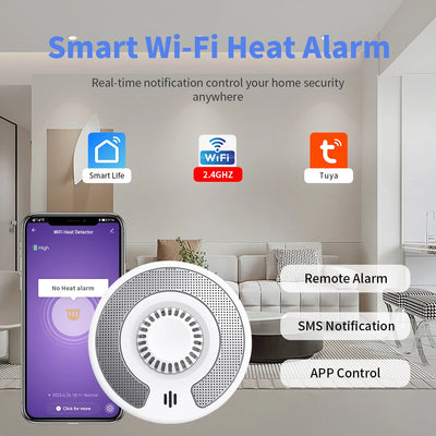 V-COME Wi-Fi Smart Heat Detector with Tuya App control, WiFi Heat Alarm with Sealed 10-Year Li-Battery, BS 5446-2, VH03W