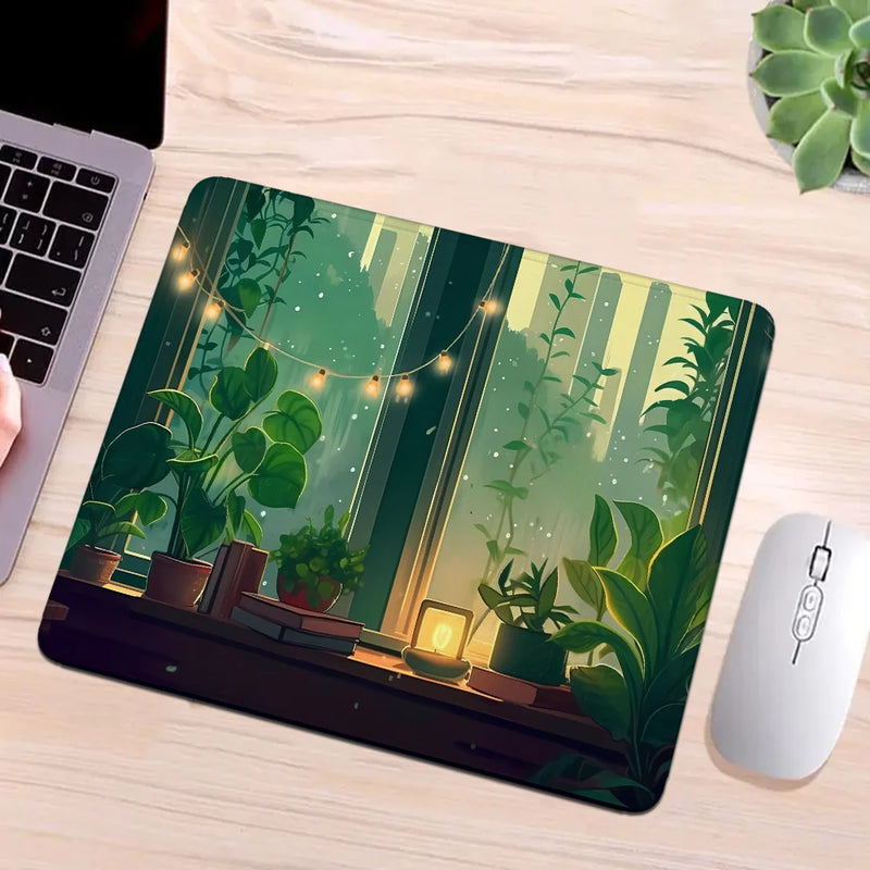 Mousepad Green Desk Pad Lofi Gaming Mouse Mat Computer Accessories Pc Gamer Girl Company Game Mats Anime Mause Laptop Table Cute