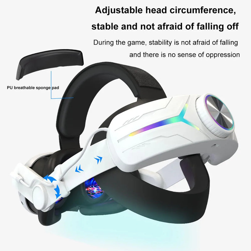 Head Strap for Meta Quest 3 Comfortable Adjustable Head Strap Alternative Head Strap Built-in Recharged Batteries VR Accessories