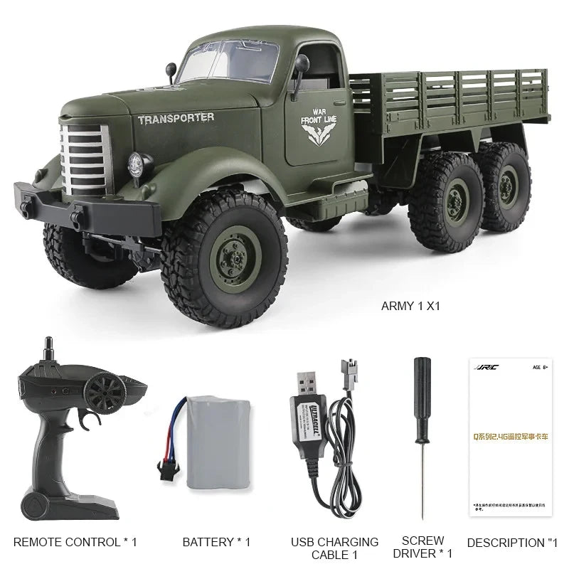 JJRC 1/16 RC Truck High Simulation Military Climbing Car 6WD Off-Road 2.4G Remote Control Army Trucks Toys for Adults Kids Gifts