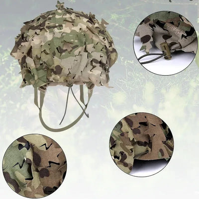 3D Camo Net Airsoft Helmet Cover Scrim High Cut Nylon Drawstring Helmet Scrim Tactical Paintball Paratrooper Hunting Accessories