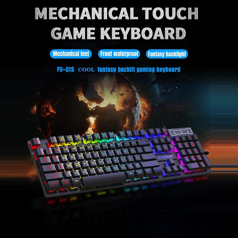 104 Keys Mechanical Keyboard Wired Gaming Keyboard for Laptop Desktop Ergonomics RGB Backlit LED Keycaps PC Accessories