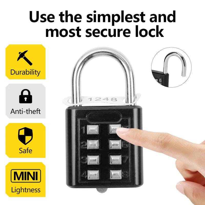 8-digit Combination Outdoor Button Waterproof Fixed Random Code Padlock Zinc Alloy Luggage Travel Smart Lock With Key Anti-theft