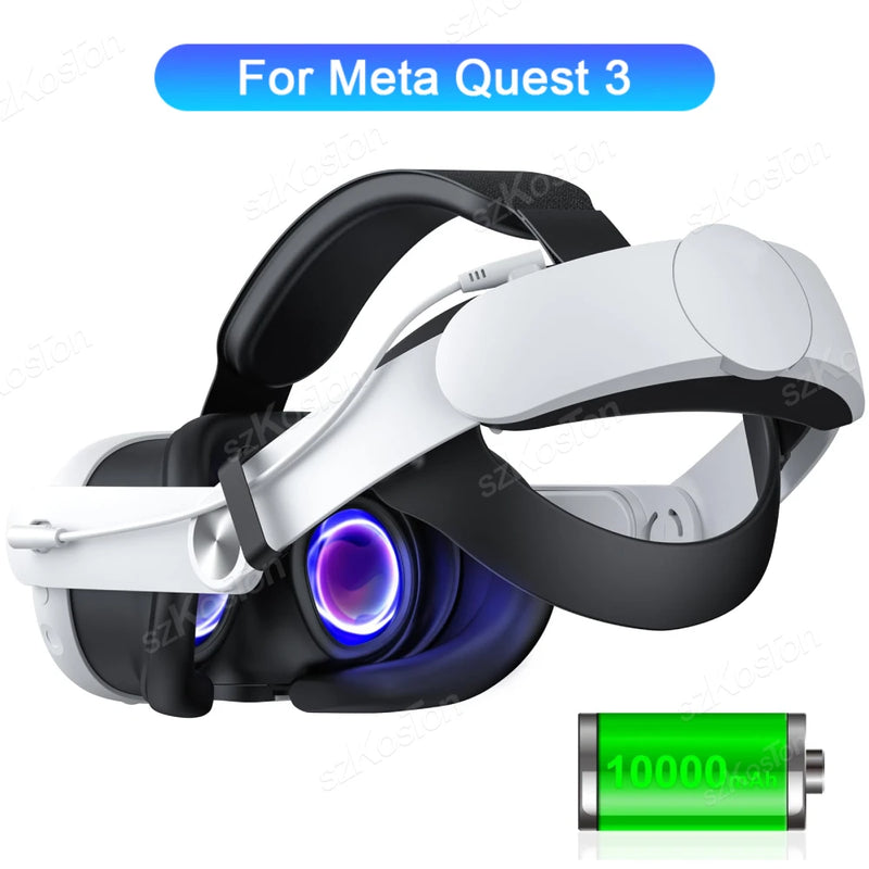 Head Strap with Battery for Meta Quest 3 VR Headset 10000mAh Fast Charging Strap Extend 4H Playtime for Meta Quest 3 Accessories