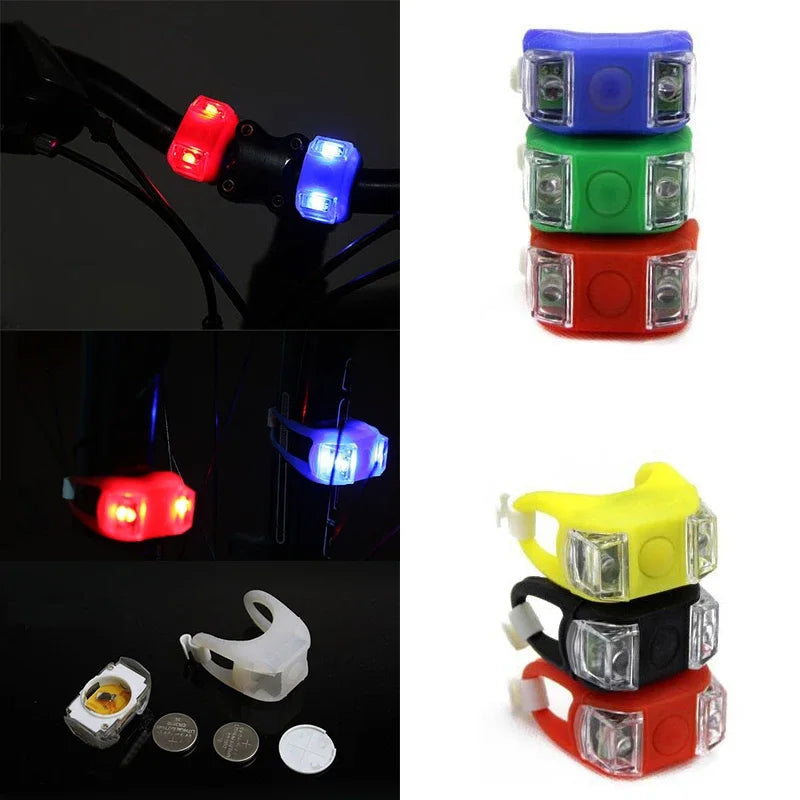 Bike Led Flash Lights Silicone Head Front Rear Wheel Waterproof Safety Lamp Green Taillights Ride on Toys Cycling Accessories