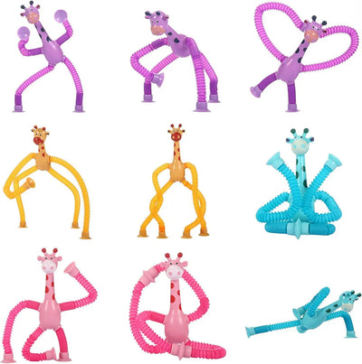 Kids Suction Cup Toys Variety Shape Stretch Tube Stress Relief Telescopic Giraffe Fidget Sensory Bellows Anti-stress Squeeze Toy