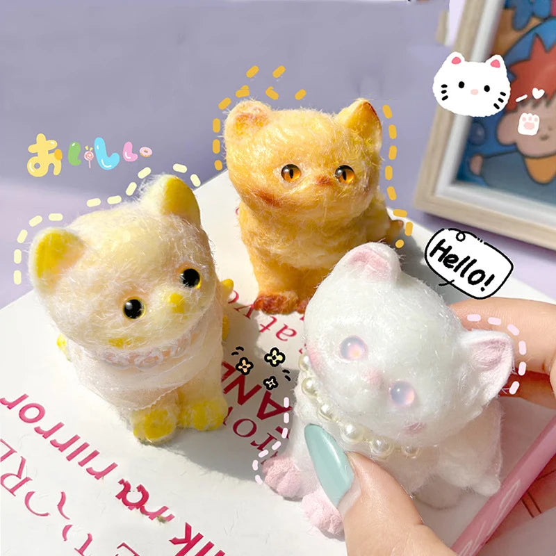 Squishy Kawaii Cat Squeeze Pinching Fingertip Toy DIY Girl Birthday Gift Orange Cat Blue Cat Kids Fidget Toys Stress Relief Toys