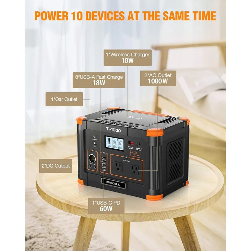 Portable Power Station 1000W, 999Wh Solar Generator, PD 60W Fast Charging Backup Lithium Battery Pack Power Supply