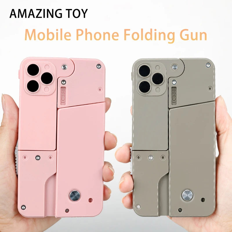 Outdoor Adult Interactive Kid Gift Folding Pistol Bullet Automatic Pop Up Creative Soft Bullet Toy Mobile Phone Appearance Gun