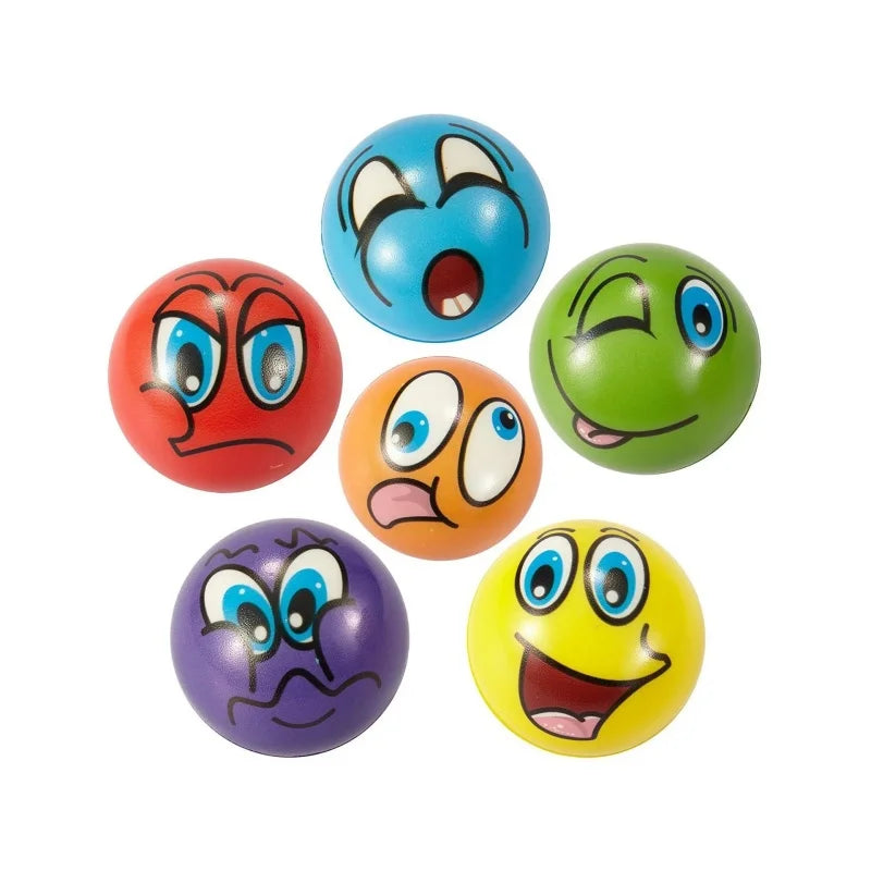 12Pcs Stress Relief Expression Soft Balls Toy Fun Sponge Stress Ball Squeeze Smiley Face Grimace PU Foam For Sports Toy Ball