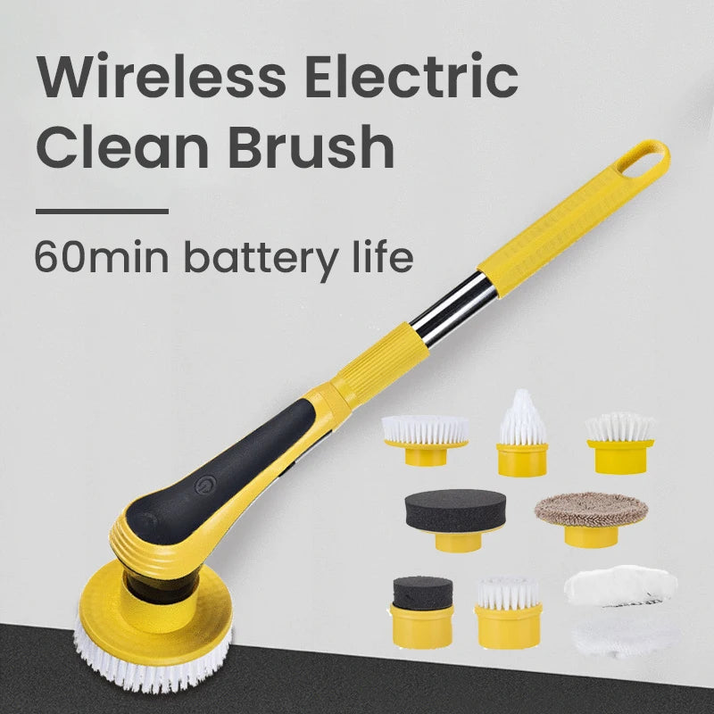 Electric Cleaning Brush Multi-function Wireless Window Cleaner with Brush Replacement Telescopic Handle for Kitchen Toilet Use