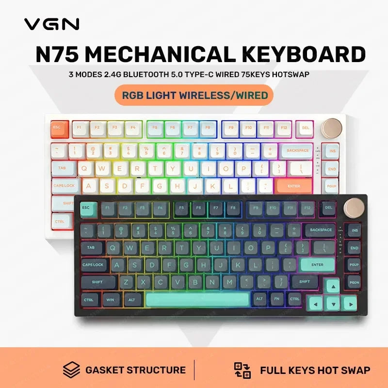 Vgn N75 Pro Keyboard 82 Keys Tri-mode Bluetooth Wireless 2.4g Wired Hotswap Mechanical Keyboard Accessory For Pc Gaming Gifts