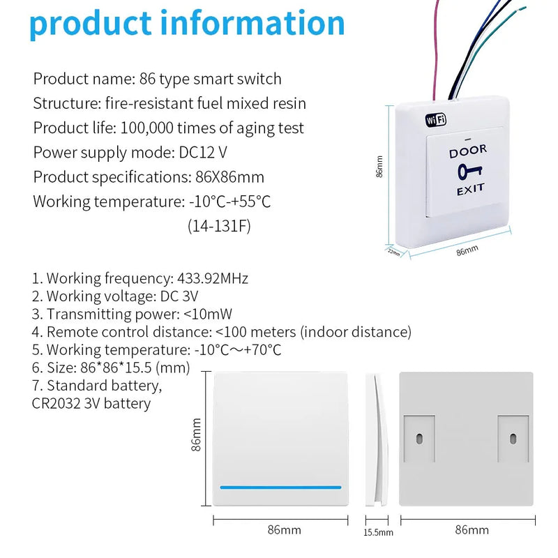 Tuya Wifi Smart Switch Door Exit Push Release Button Smart Switch For Access Control System Remote Control For Tuya Smart Life