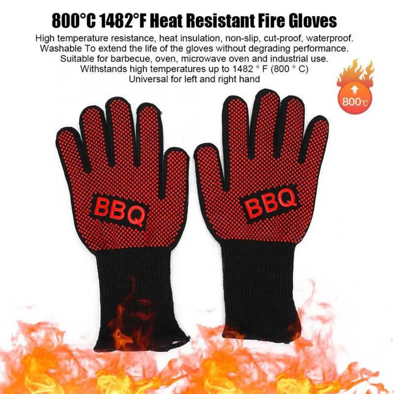 2Pcs 800 Degress Heat Resistant Fire Gloves Flame Retardant Antiskid Fireproof Grill Microwave Oven BBQ Baking Hand Protection