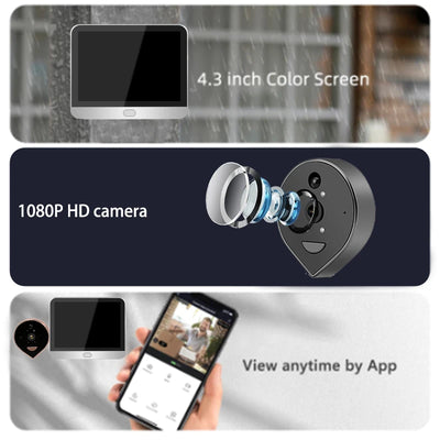 Tuya Smart 1080P WiFi Door Bell Peephole Camera Viewer Home Security Two-way Audio Night Vision 4.3' FHD Video Doorbell Camera