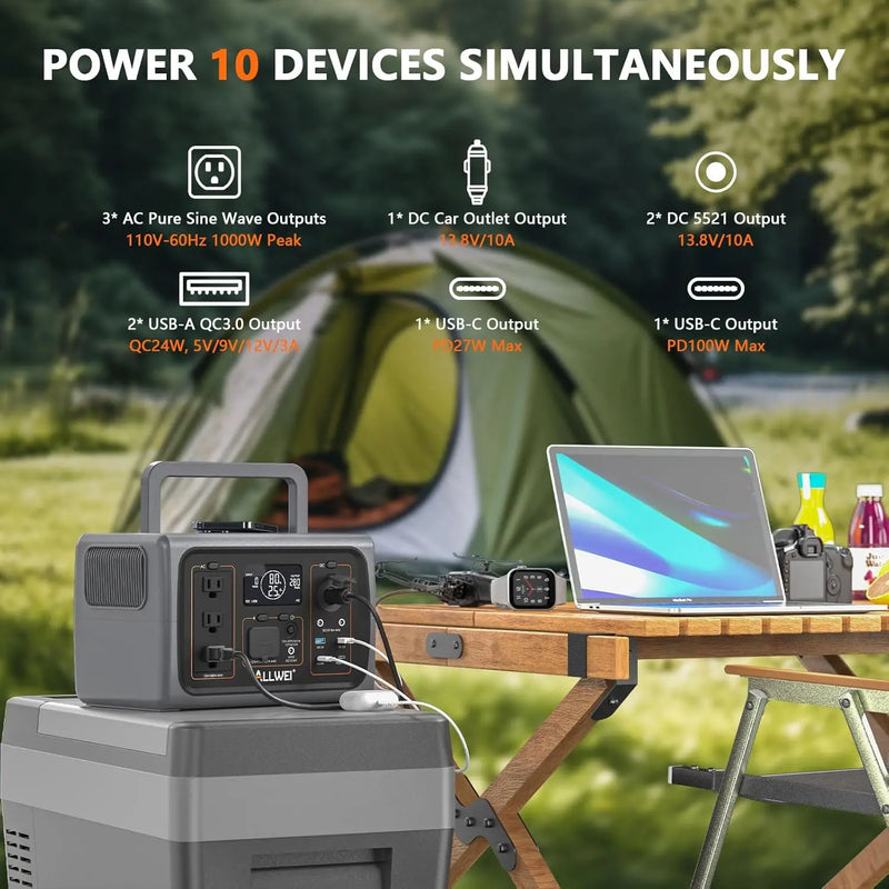 Portable Power Station 500W, 512Wh LiFePO4 Battery, UPS Function, 2.5Hrs Fast Charge, 3 AC Outlets(Surge 1000W)