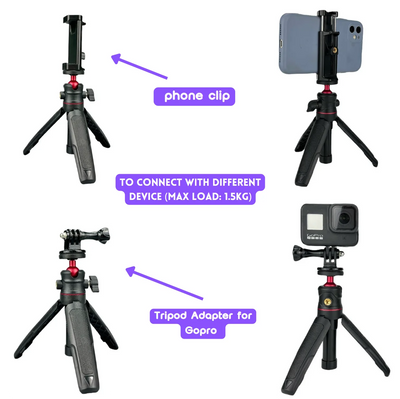 Micro SLR Camera Extend Gopro Vlog Tripod Mini 360 Rotating Portable Tripod for Gopro Hero 12 Mobile phone DJI Action insta360X3